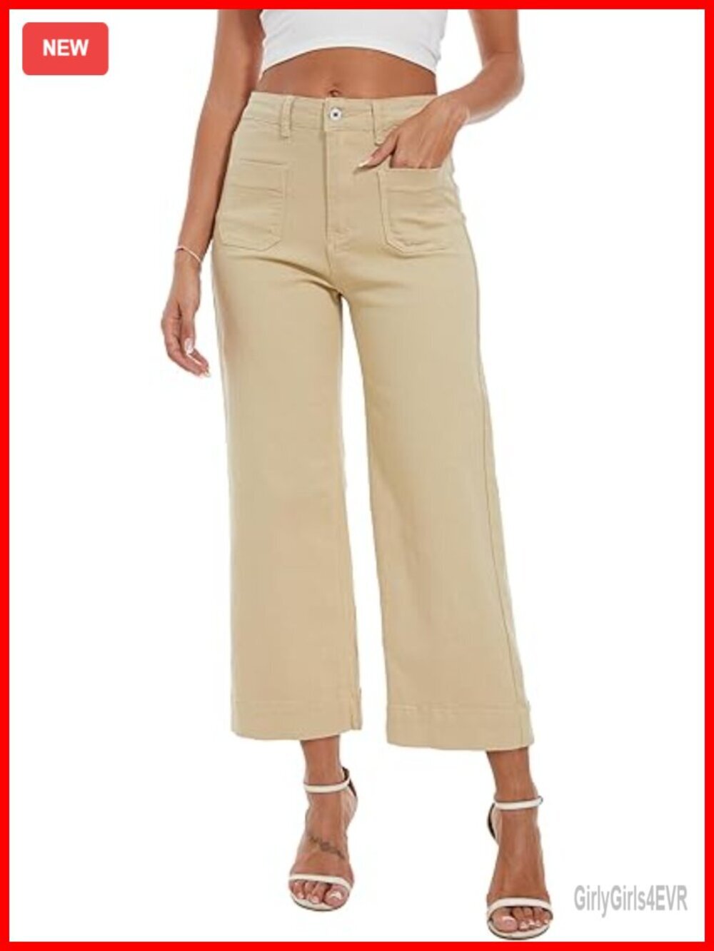 High Waisted Wide Leg Cropped Jeans Stretchy Denim Flare Pants